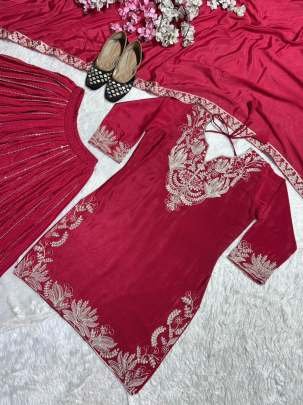 Sequence Work Rani Pink Top Sharara Dupatta Set