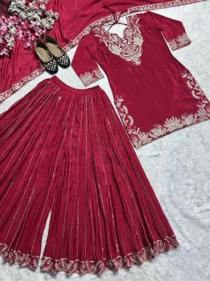 Sequence Work Rani Pink Top Sharara Dupatta Set