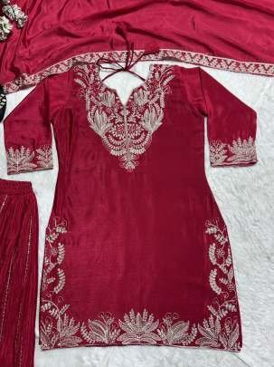 Sequence Work Rani Pink Top Sharara Dupatta Set