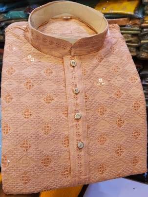 Sequence Work Rayon Peach Kurta And Pyjama