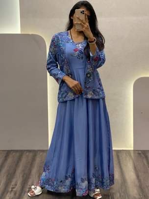 Sequence Work Shiny Hen Blue Koti With Gown