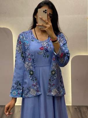 Sequence Work Shiny Hen Blue Koti With Gown