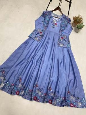 Sequence Work Shiny Hen Blue Koti With Gown
