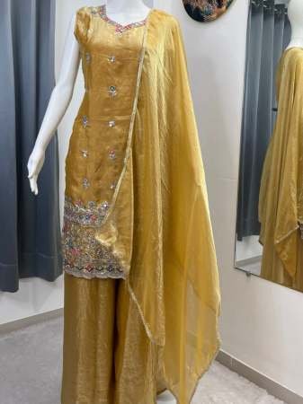 Sequence Work Yellow Colour Palazzo Suit