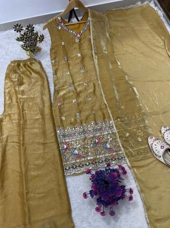 Sequence Work Yellow Colour Palazzo Suit