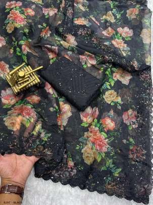 Sequin Work Black Organza Sarees