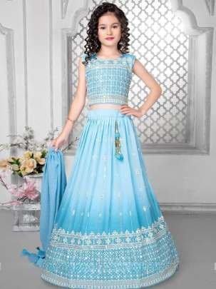 Sequins Embroidered Work Faux Georgette Kids Lehenga Choli With Digital Print