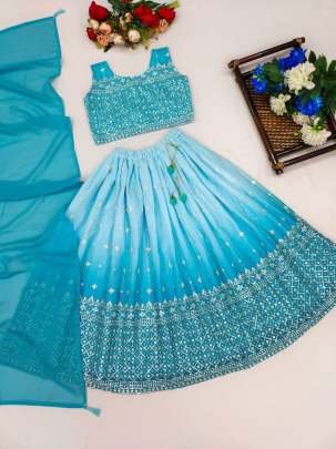 Sequins Embroidered Work Faux Georgette Kids Lehenga Choli With Digital Print