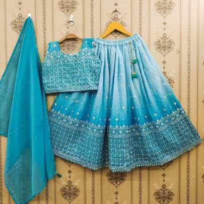 Sequins Embroidered Work Faux Georgette Kids Lehenga Choli With Digital Print