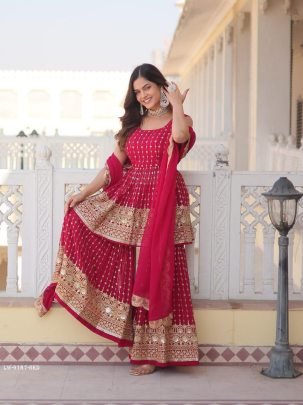 Sequins Work Faux Georgette Readymade Kurtis Gharara