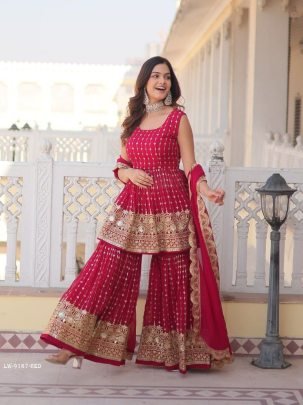 Sequins Work Faux Georgette Readymade Kurtis Gharara