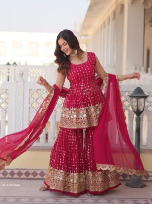 Sequins Work Faux Georgette Readymade Kurtis Gharara