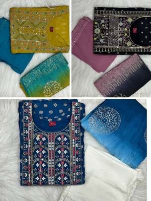 Shanaya By Blue Hill Brand Fancy Neck Embroidery Work Rayon Three Piece Set