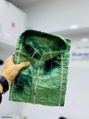 Shibori Patterned Silk Green Color Kurta with Crochet Design