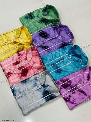 Shibori Patterned Silk Magenta Color Kurta with Crochet Design