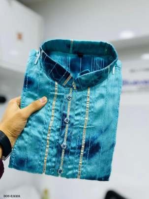 Shibori Patterned Silk Rama Color Kurta with Crochet Design