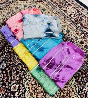 Shibori Patterned Silk Rama Color Kurta with Crochet Design