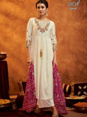 Shichi Reet Viscose Nyra Cut Kurti With Patola Print Dupatta 