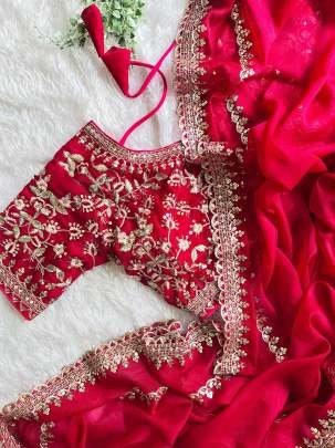 Shimmer Hot Pink Georgette Saree