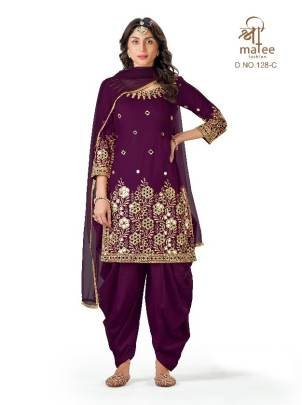 Shreematee Fashion Presents Real Mirror Work Wine Patiala Suit-128