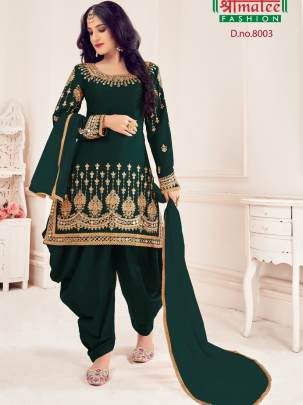 Shreematee Fashion Presents Real Mirror Work Green Patiala Suit-8003