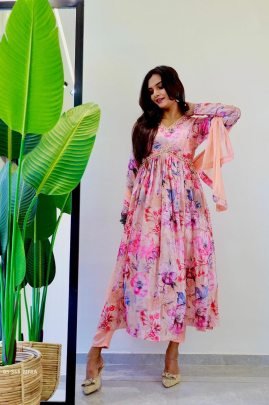 SIFRA  Chinon Soft  With Digital Lily party  wear Aliya cut Dresses Dupatta pant