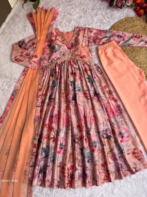 SIFRA  Chinon Soft  With Digital Lily party  wear Aliya cut Dresses Dupatta pant
