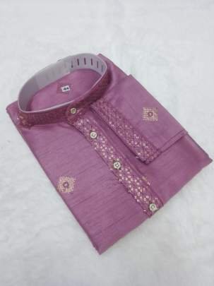 Silk Onion Pink Kurta And Pyjama with Sequence Embroidery Work 
