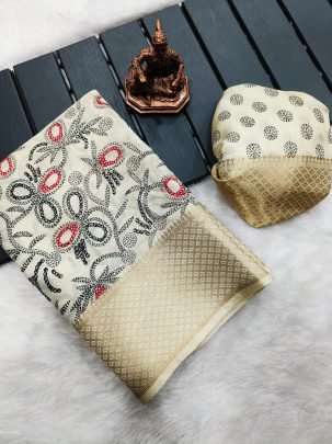 Silk Touch Three Leaf Double Printed Dola Silk Saree