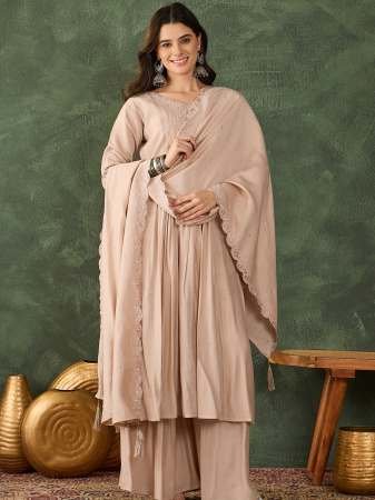 Silk With Lining  Beige Colour Kurti Pant With Dupatta