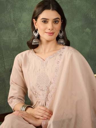 Silk With Lining  Beige Colour Kurti Pant With Dupatta