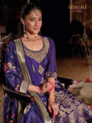 Silkyness 3 Purple Branded And Gorgeous Handwork Organza Jacquard Kurtis Set