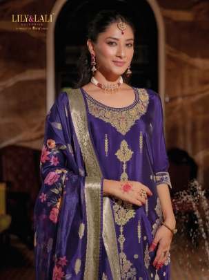 Silkyness 3 Purple Branded And Gorgeous Handwork Organza Jacquard Kurtis Set