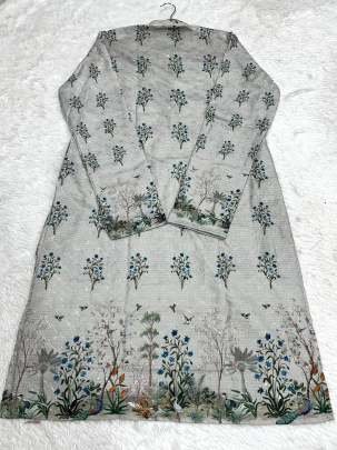 Silver Grey Floral Elegance Printed Men’s Kurta