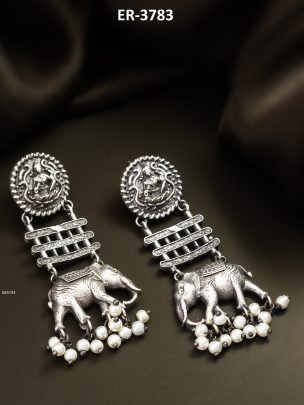 Silver Look Alike Elephant Oxidized Earrings