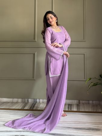 Simple And  Beautiful Lavender Farshi Salwar Suit
