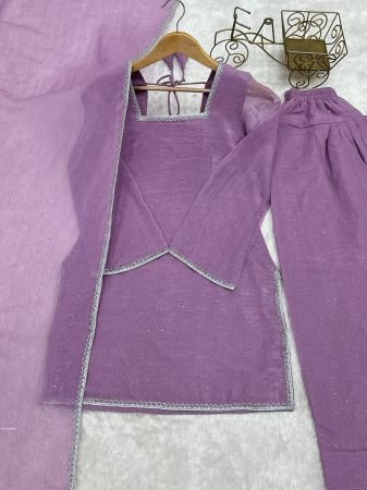 Simple And  Beautiful Lavender Farshi Salwar Suit