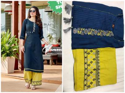 Green Color Beautiful Embroidered Rayon Straight Kurti Online |Shop Now
