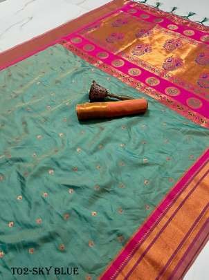 Mint Banarasi Kanchi Silk Copper Zari Pattern Saree By Fab Funda