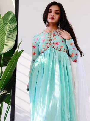 Sky Blue Beautiful Alia Cut Kurti Pant Set