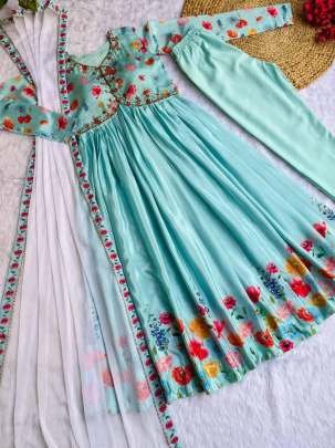 Sky Blue Beautiful Alia Cut Kurti Pant Set