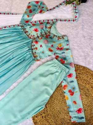 Sky Blue Beautiful Alia Cut Kurti Pant Set