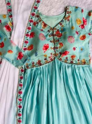 Sky Blue Beautiful Alia Cut Kurti Pant Set