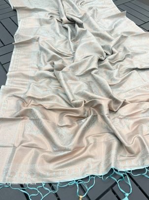 Sky Blue Color Pure Banarasi Plain Silk Saree With Brocade unstitched Blouse