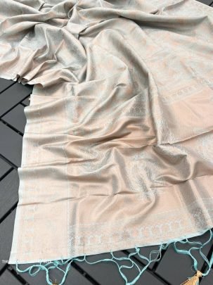 Sky Blue Color Pure Banarasi Plain Silk Saree With Brocade unstitched Blouse