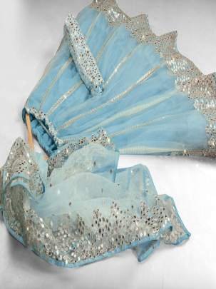 Sky Blue Colored Butterfly Net Mirror Work Lehenga Choli
