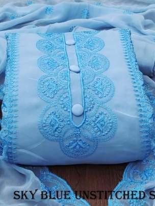Sky Blue Embroidered Unstitched Salwar Suit Set