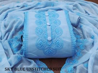 Sky Blue Embroidered Unstitched Salwar Suit Set
