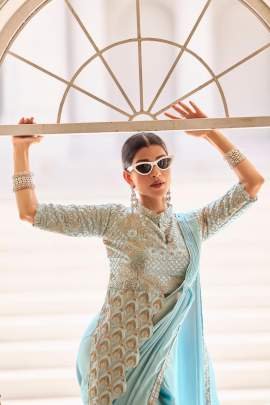 Sky Blue Embroidery Work Reday To Wear Saree