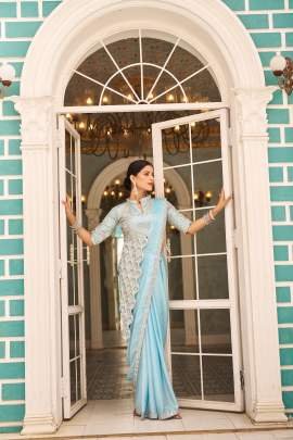 Sky Blue Embroidery Work Reday To Wear Saree